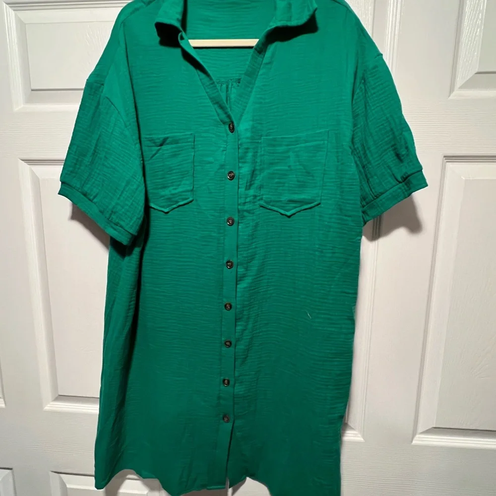 Bundle of Button Down Shirt Dresses - Coral, Black, Emerald. Set of all 3 - Picture 4 of 4